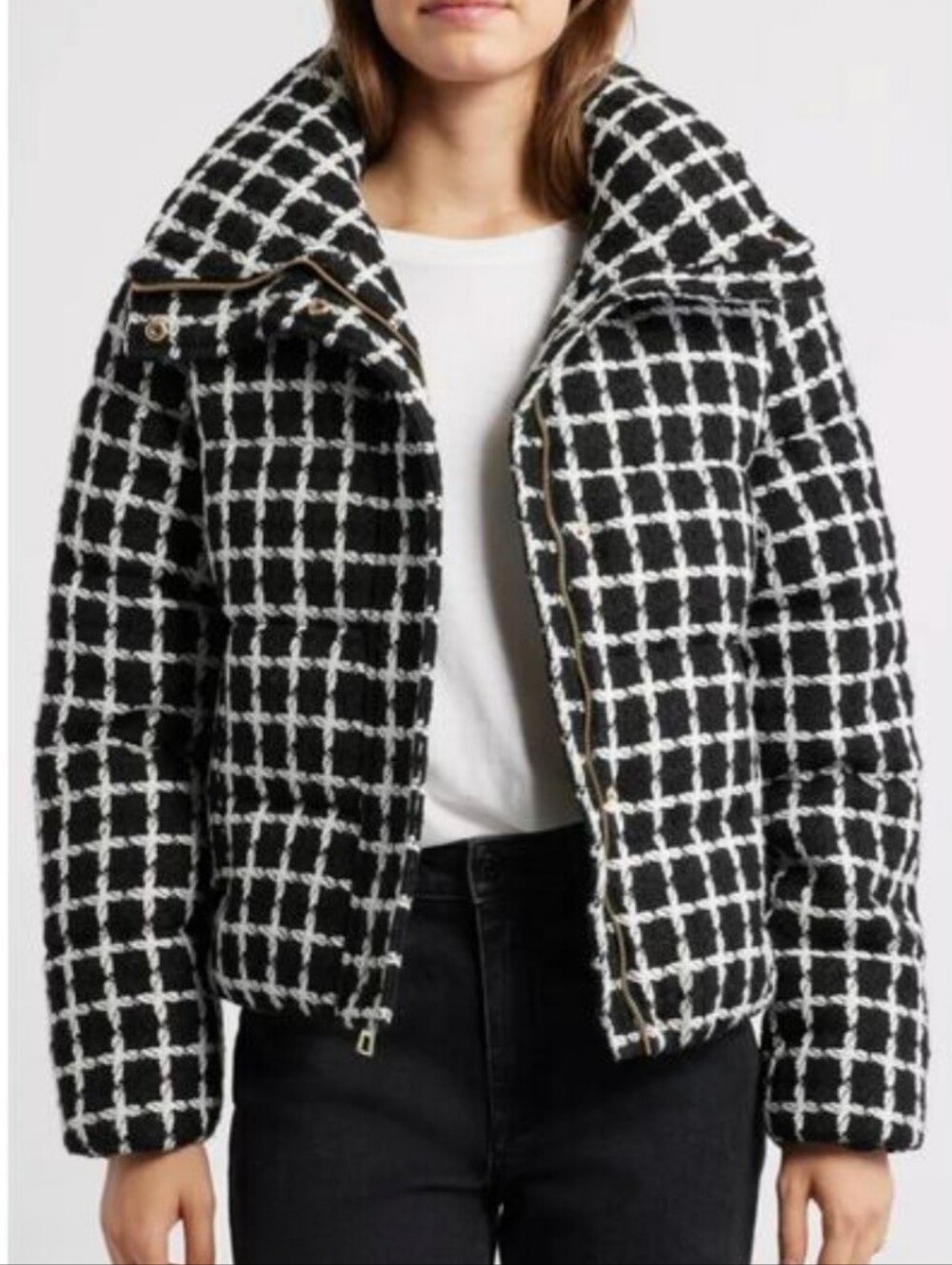 $278 BCBG Max Azria Tweed Black And White Winter Coat Jacket Size M